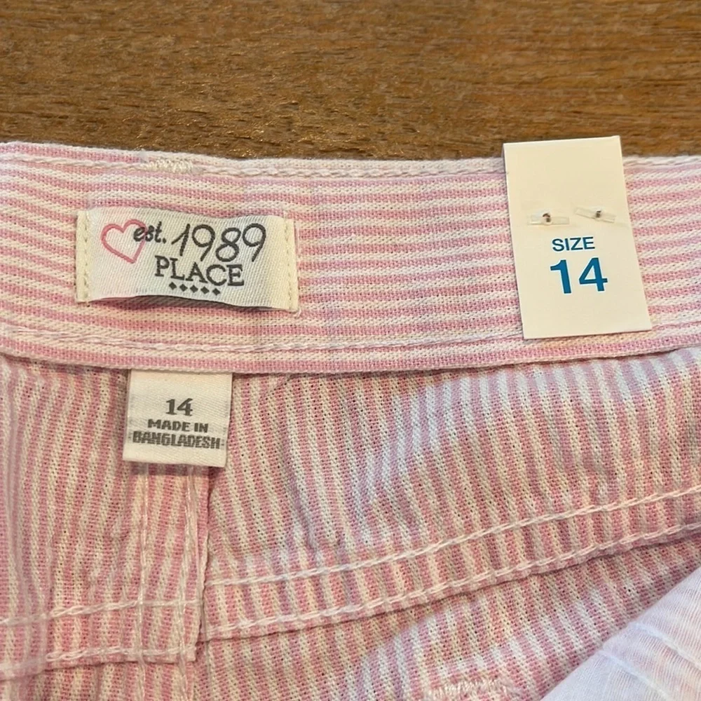 𝅺The Children’s Place Adjustable Waist Girls Pink White Stripe Short Size 14